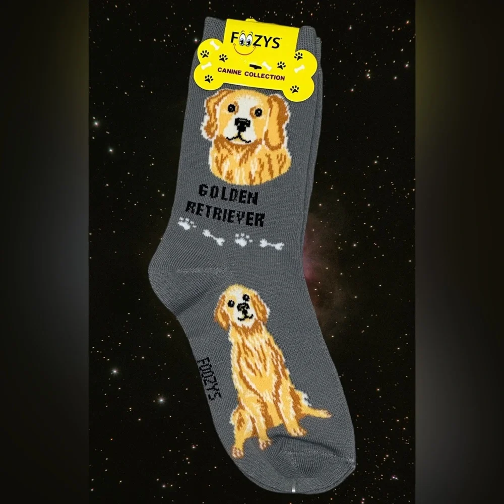 Men’s Women’s Adult Foozys Golden Retriever Dog Puppy Crew Socks Fun Pattern NWT